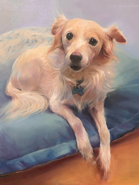 Geoffrey dog custom pet memorial portrait oil painting by Portland artist Brooke Walker-Knoblich